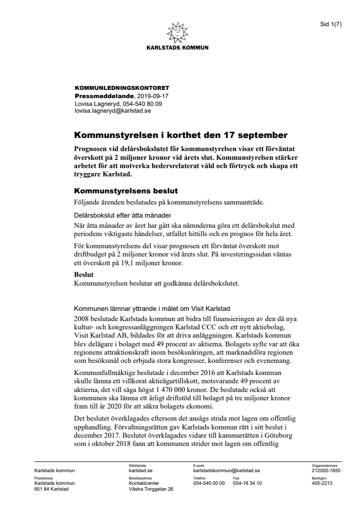 Kommunstyrelsen i korthet den 17 september