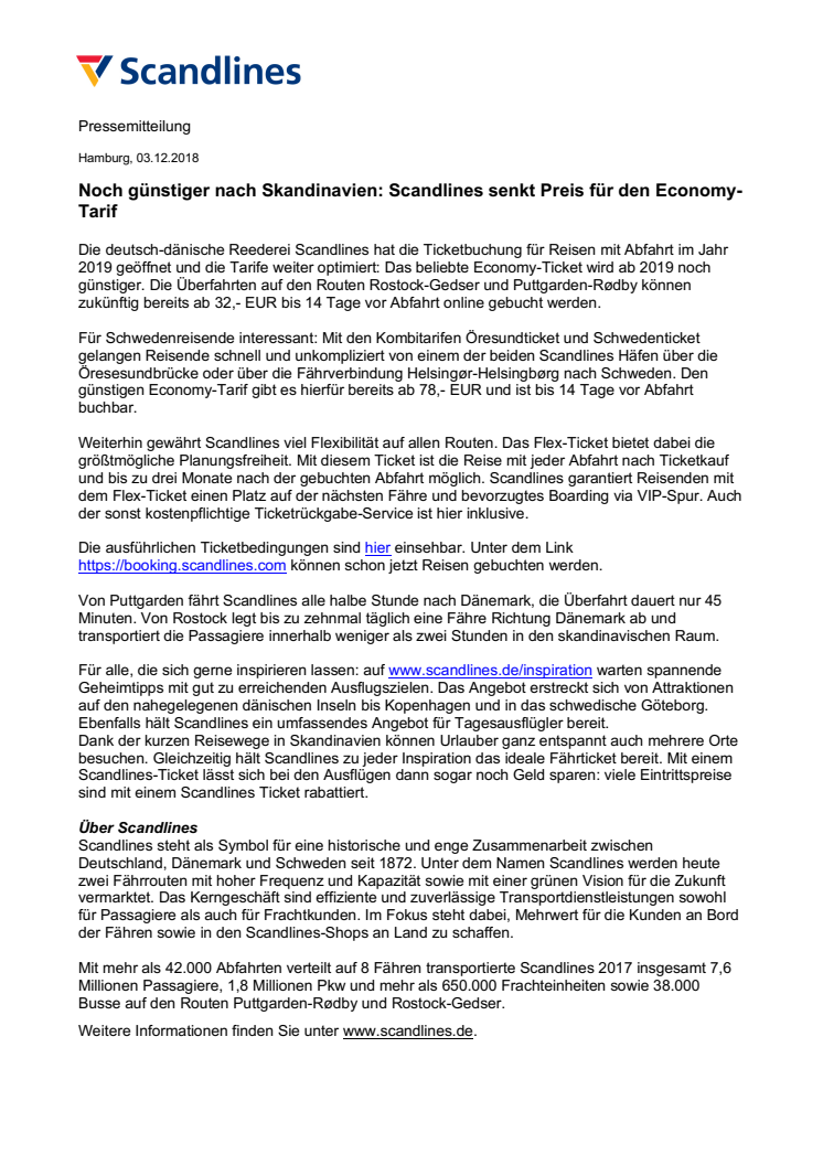 Noch günstiger nach Skandinavien: Scandlines senkt Preis für den Economy-Tarif 