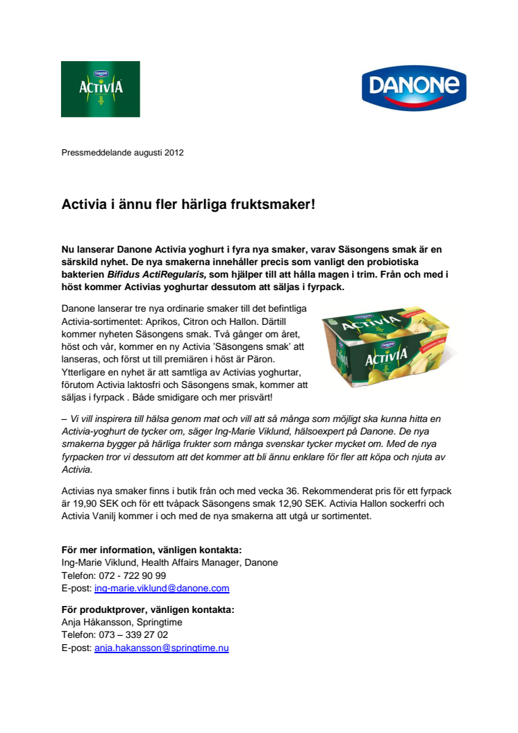 Activia i ännu fler härliga fruktsmaker!