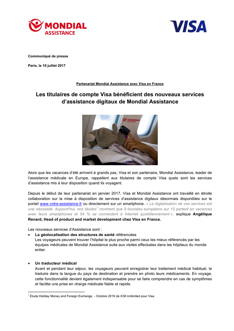 Partenariat Mondial Assistance avec Visa en France : les titulaires de compte Visa bénéficient des nouveaux services d’assistance digitaux de Mondial Assistance