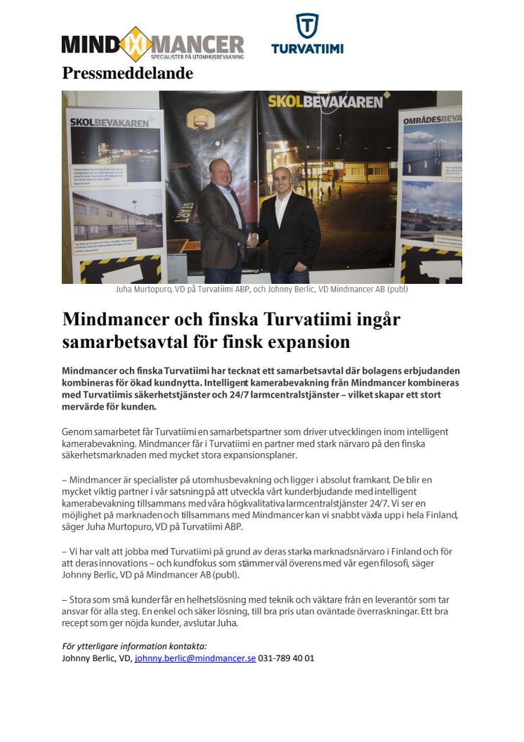 Mindmancer och finska Turvatiimi ingår samarbetsavtal för finsk expansion