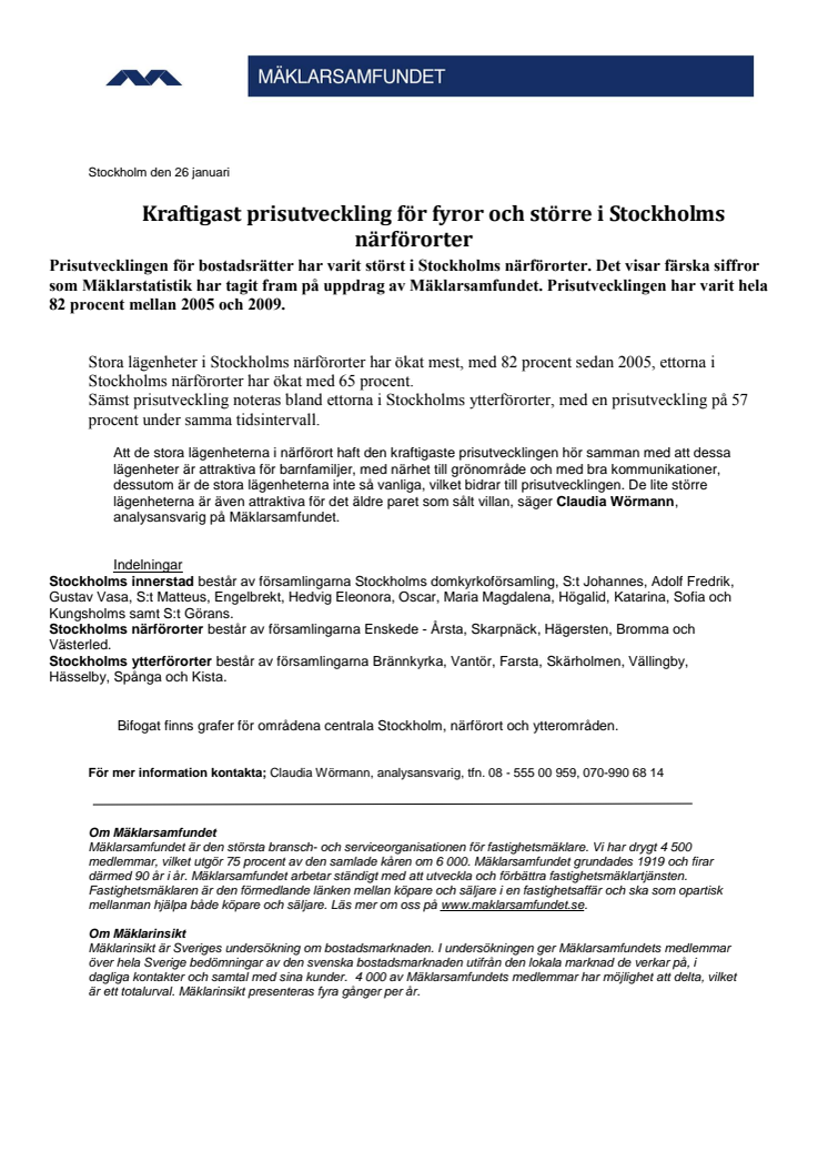 Kraftigast prisutveckling för fyror och större i Stockholms närförtorter