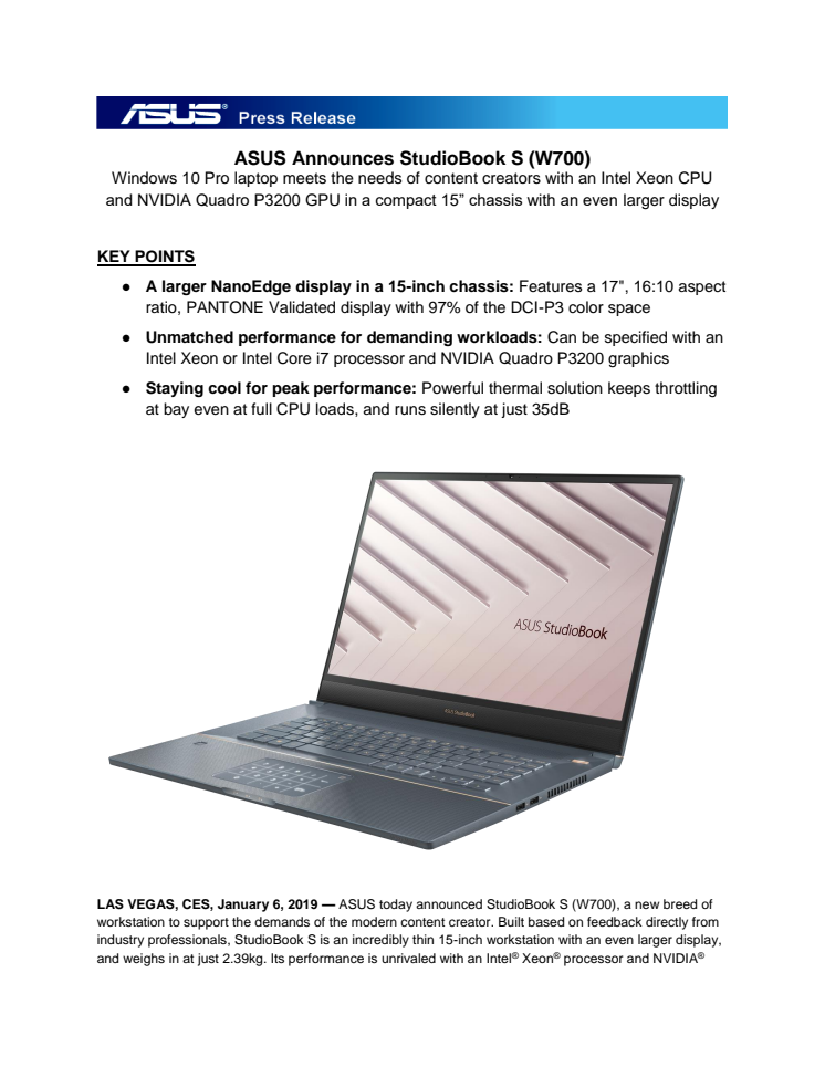 ASUS Announces StudioBook S 