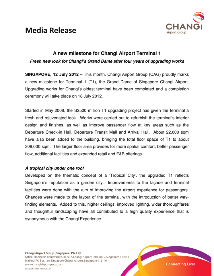 A new milestone for Changi Airport Terminal 1