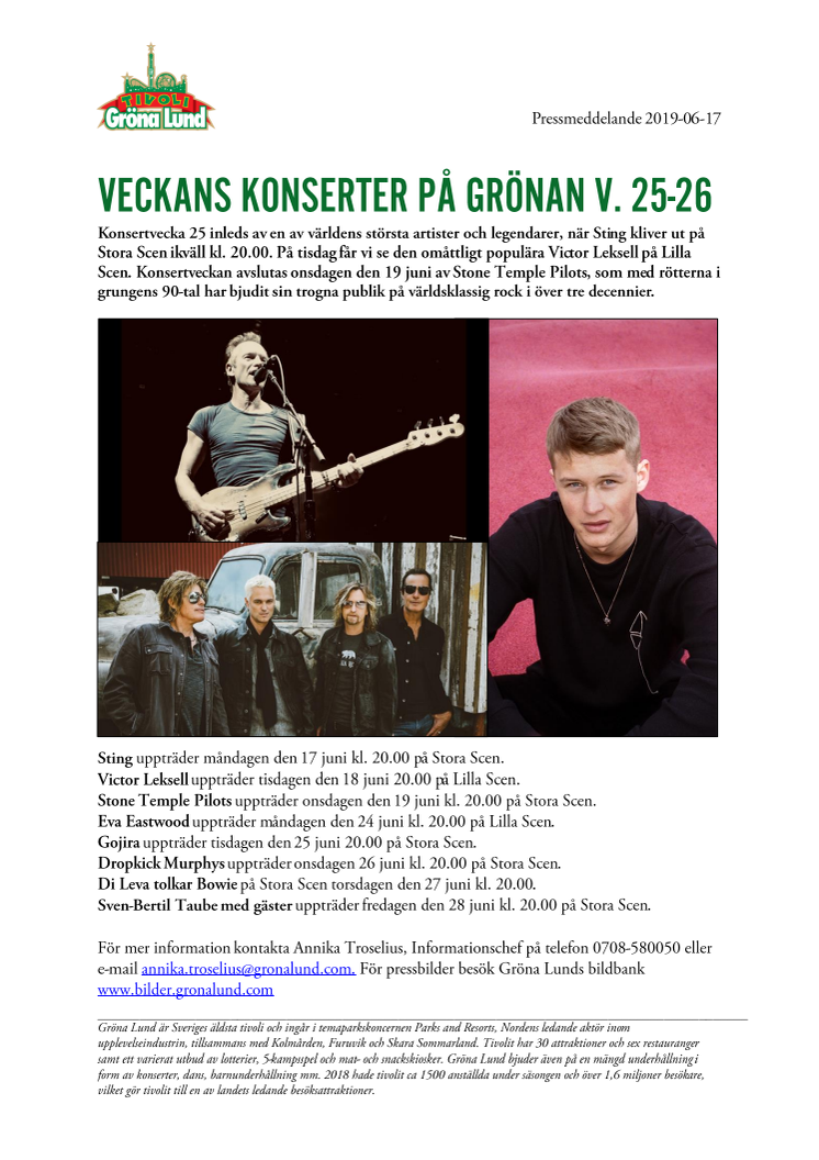 Veckans konserter på Grönan V. 25-26