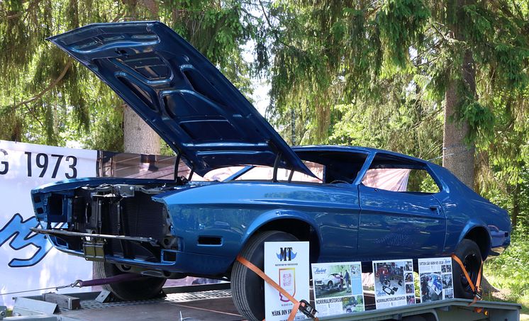 Utanför banken stod en blå Ford Mustang – en tilltänkt flyktbil som idag är renoverad till ursprungligt utförande och som kommer att visas upp under Nostalgia Festival i Ronneby 1 juli