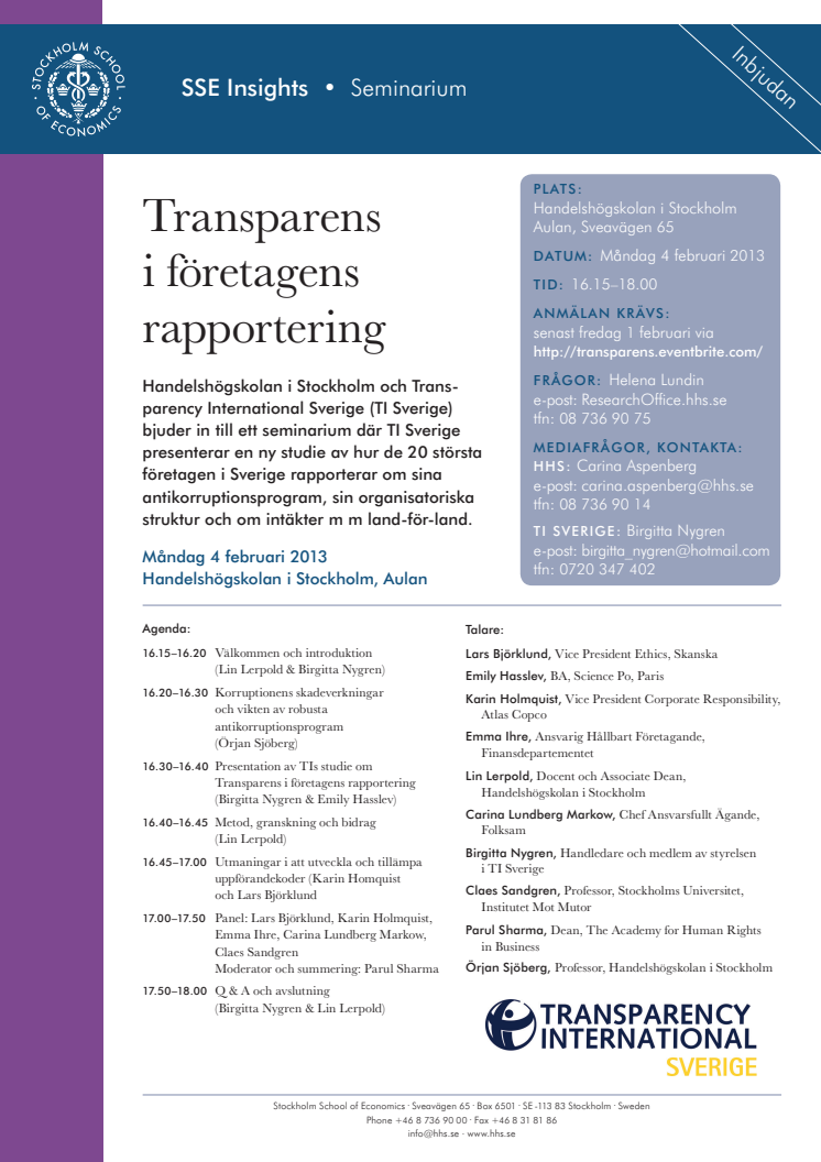 Transparens i företagens rapportering - Seminarium