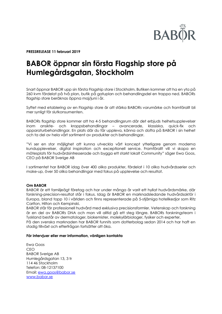 BABOR öppnar sin första Flagship store på Humlegårdsgatan, Stockholm