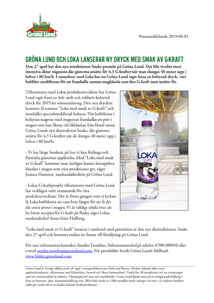 Gröna Lund och Loka lanserar ny dryck med smak av G-kraft