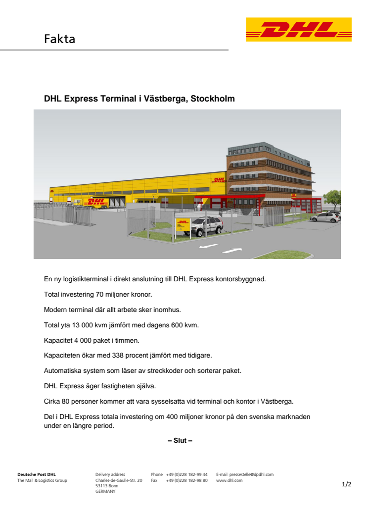 DHL Express nya terminal i Västberga_faktablad