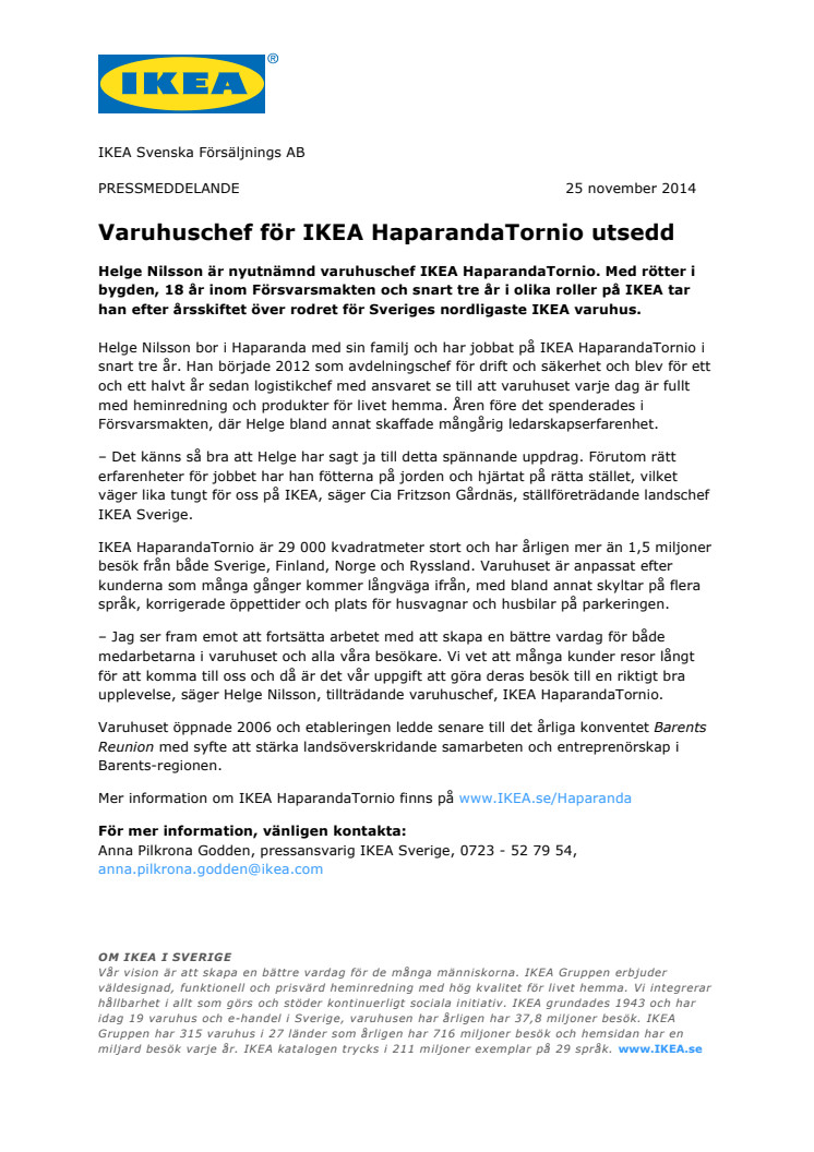 Varuhuschef för IKEA HaparandaTornio utsedd