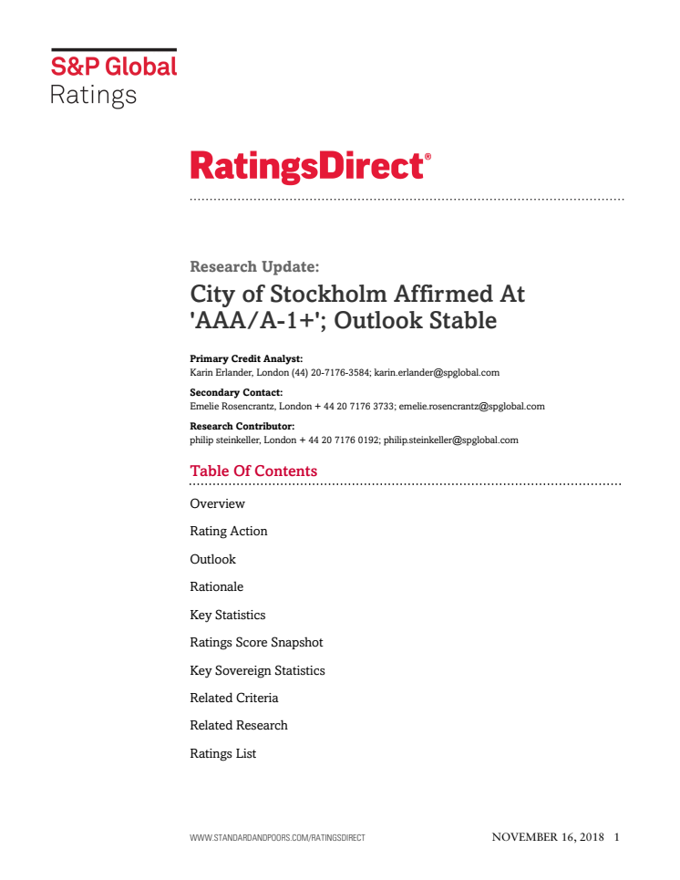      Stockholms stad får högsta möjliga kreditbetyg