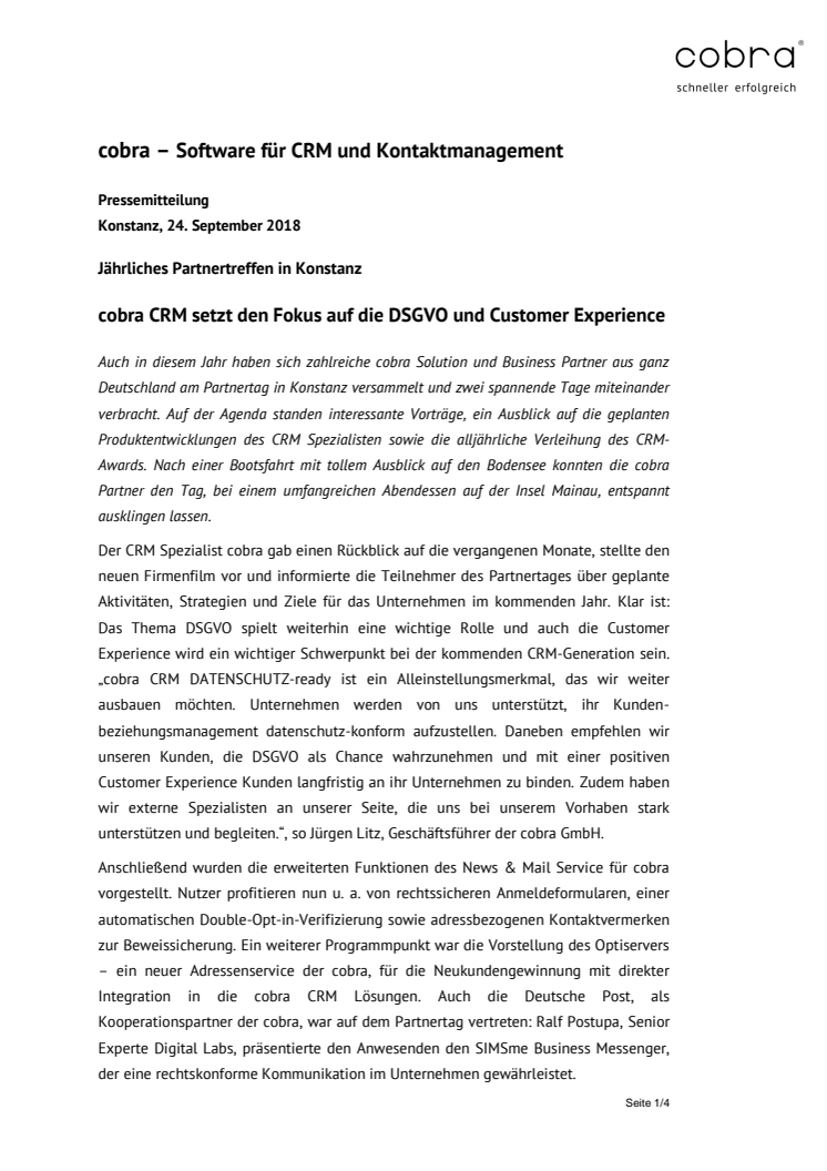 cobra CRM setzt den Fokus auf die DSGVO und Customer Experience