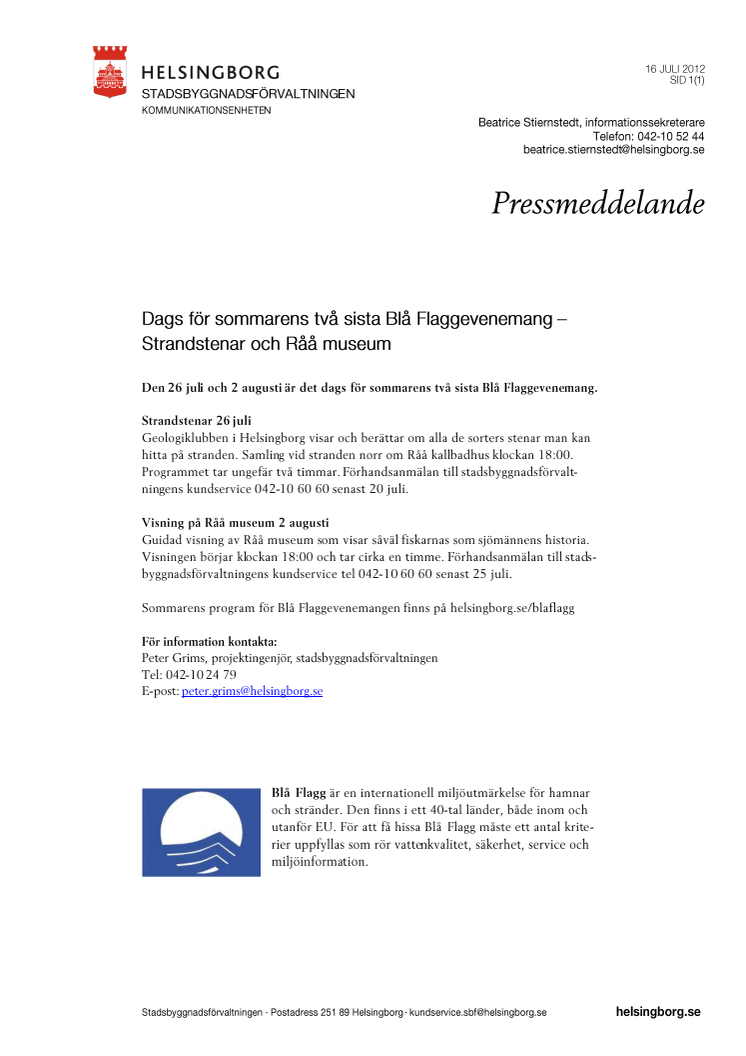 Dags för sommarens två sista Blå Flaggevenemang – Strandstenar och Råå museum
