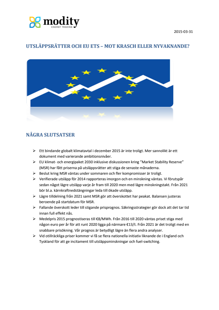 Modity månadsbrev: Utsläppsrätter och EU ETS - Krasch eller nyvaknande?