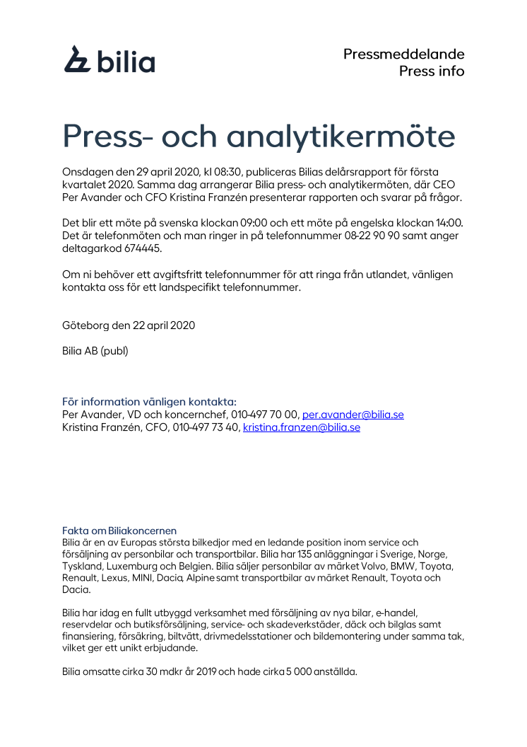 Press- och analytikermöte