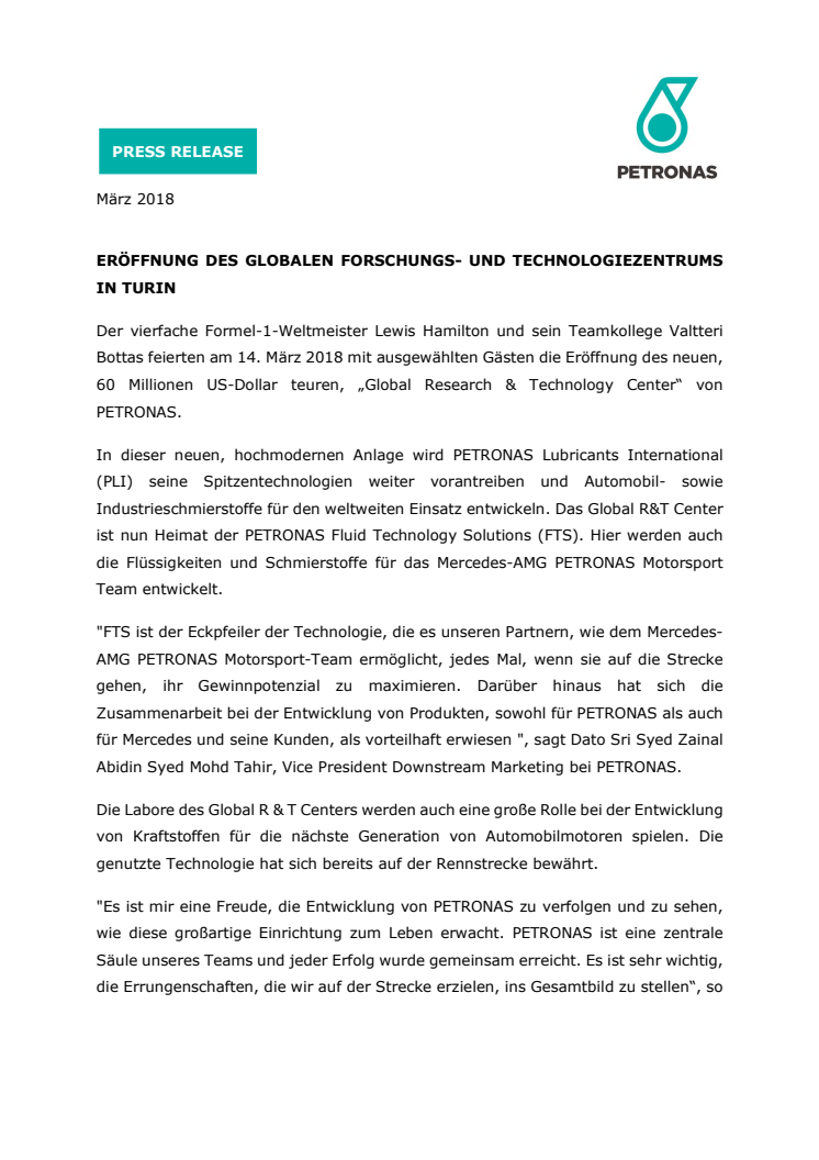 ERÖFFNUNG DES GLOBALEN FORSCHUNGS- UND TECHNOLOGIEZENTRUMS IN TURIN