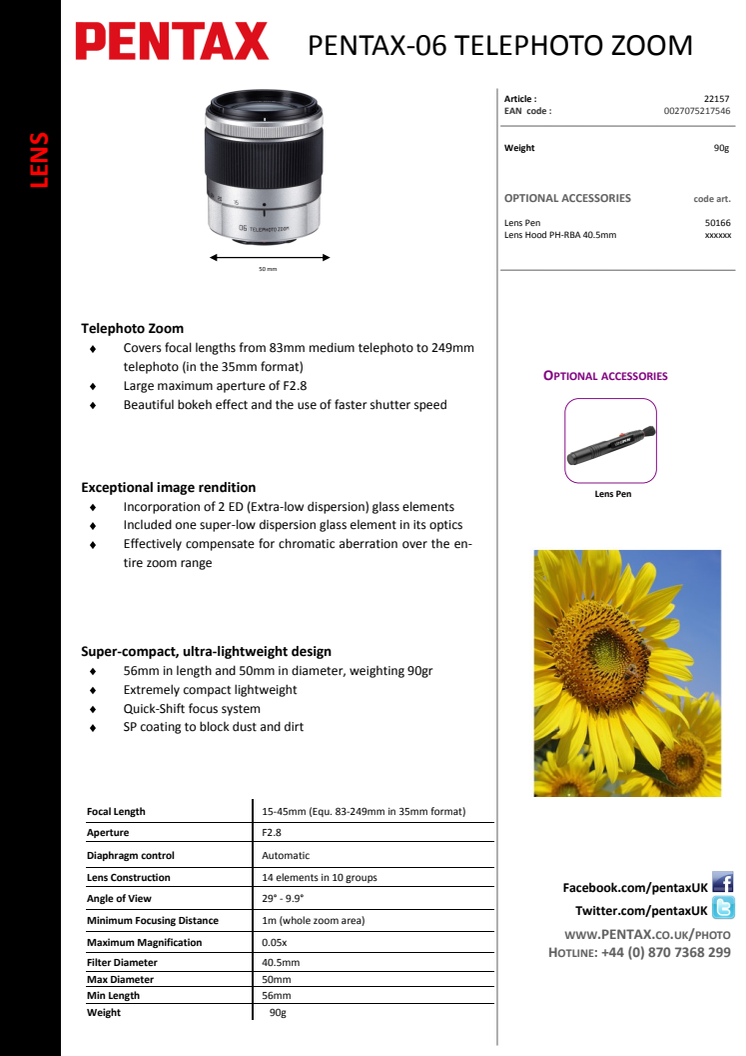 Pentax Q-lens 15-45mm specifikationer