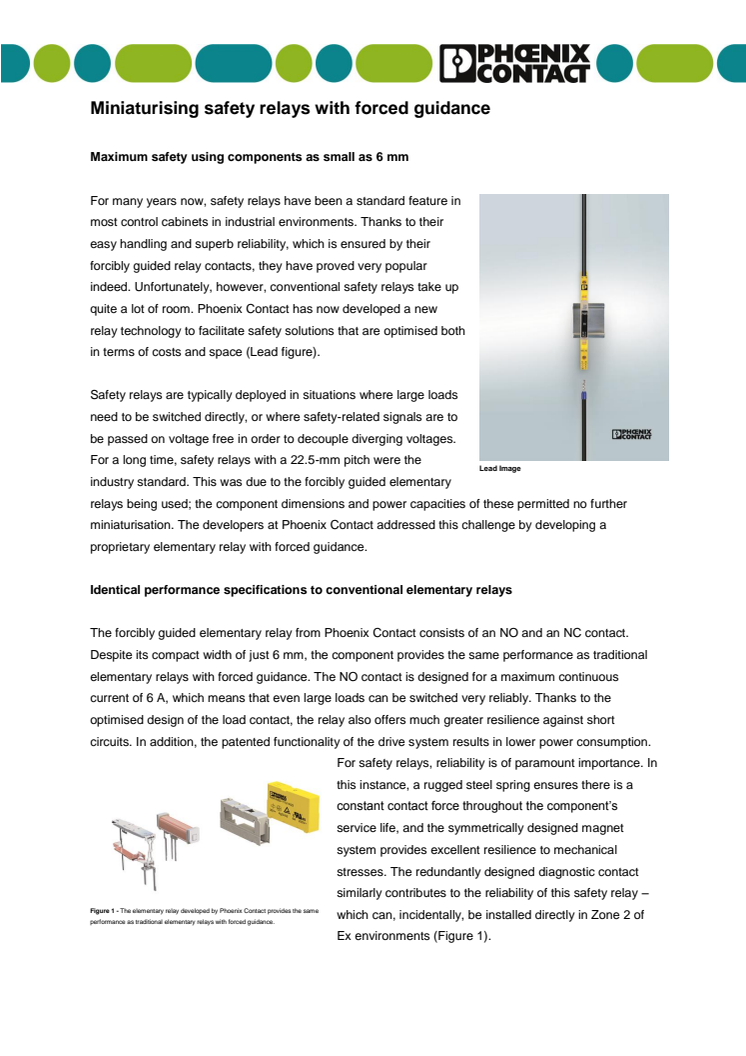 Miniaturising safety relays with forced guidance