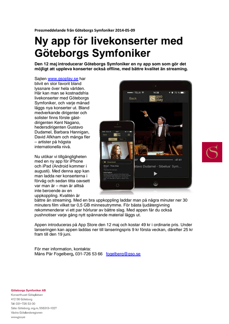 Ny app för livekonserter med Göteborgs Symfoniker