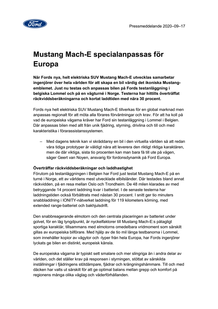 Mustang Mach-E specialanpassas för Europa