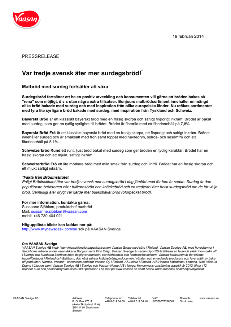 Var tredje svensk äter mer surdegsbröd - matbröd med surdeg fortsätter att växa!