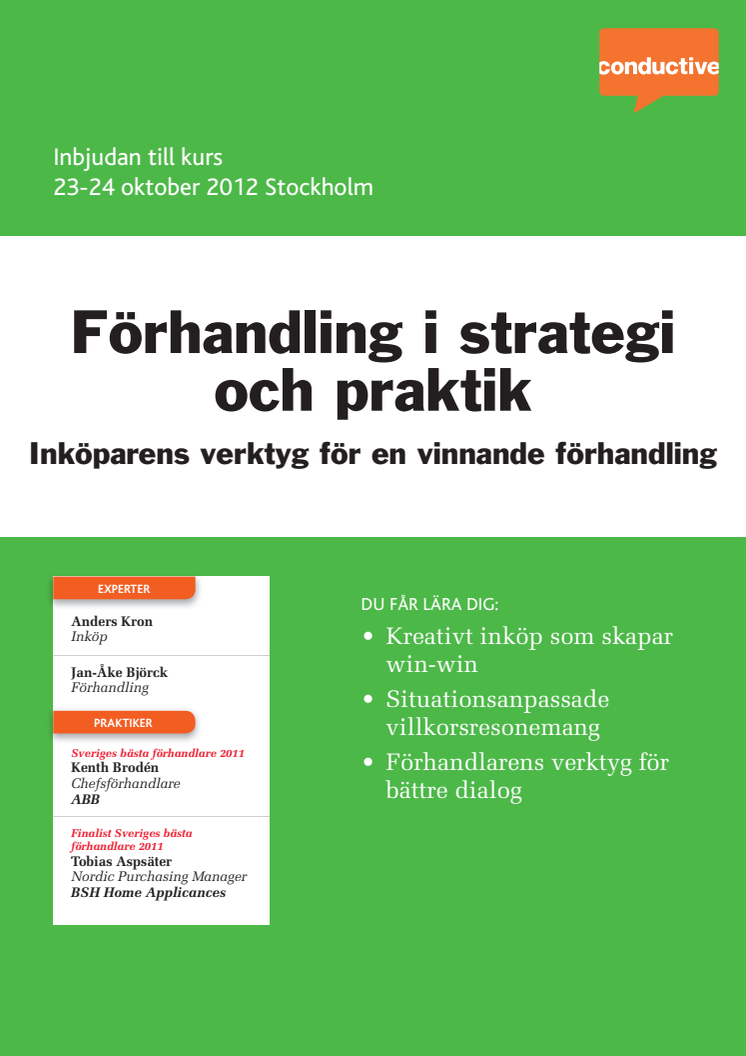 Förhandling och strategi i praktik, kurs i Stockholm 23-24 oktober 2012