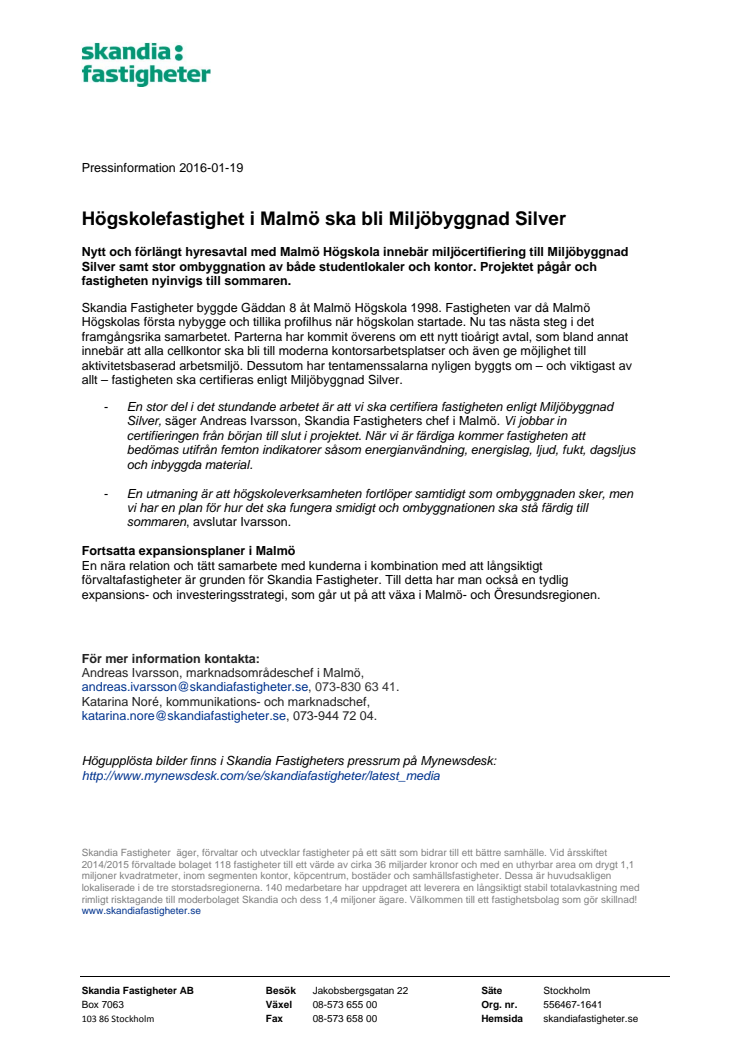 Högskolefastighet i Malmö ska bli Miljöbyggnad Silver