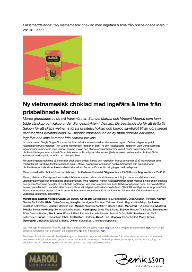 Ny vietnamesisk choklad med ingefära & lime från prisbelönade Marou