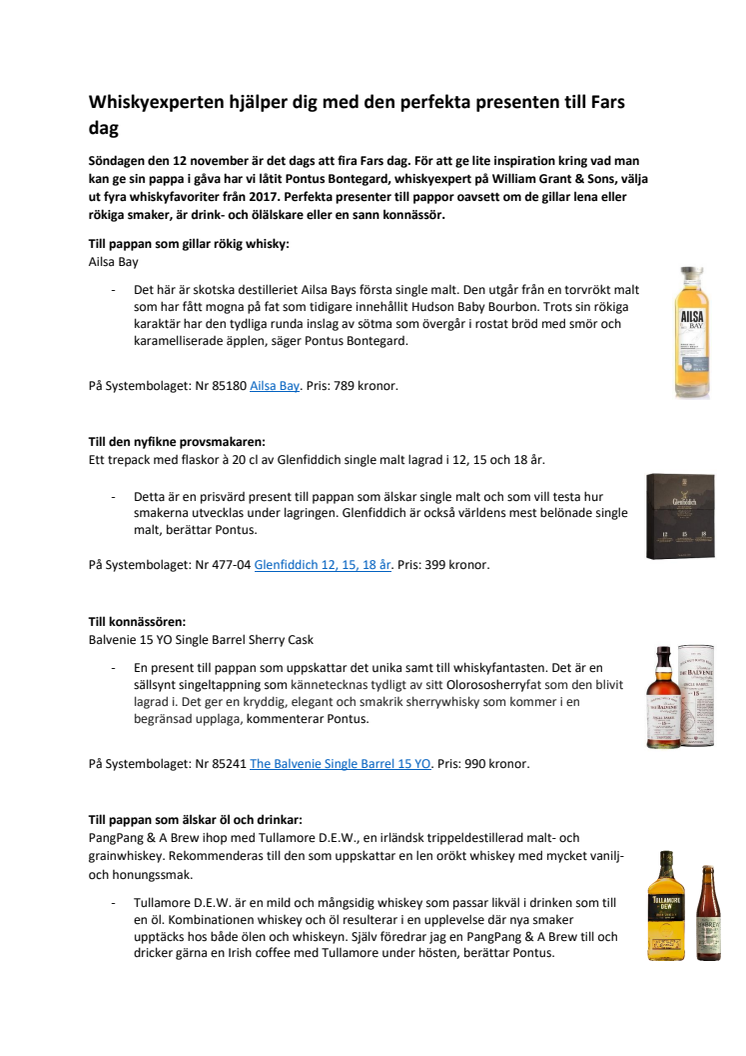 Whiskyexperten hjälper dig med den perfekta presenten till Fars dag