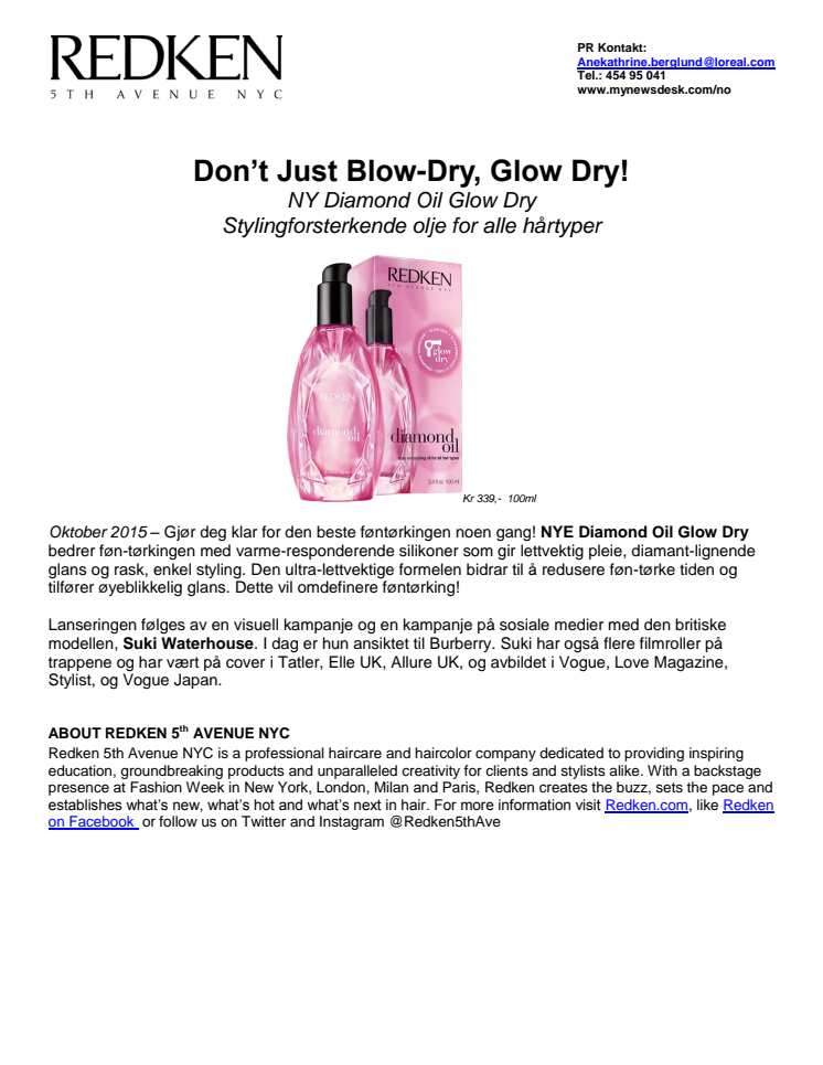 Don’t Just Blow-Dry, Glow Dry! NY Diamond Oil Glow Dry fra Redken!