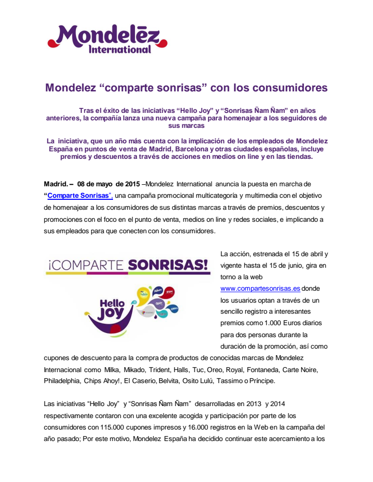 Mondelez “comparte sonrisas” con los consumidores 