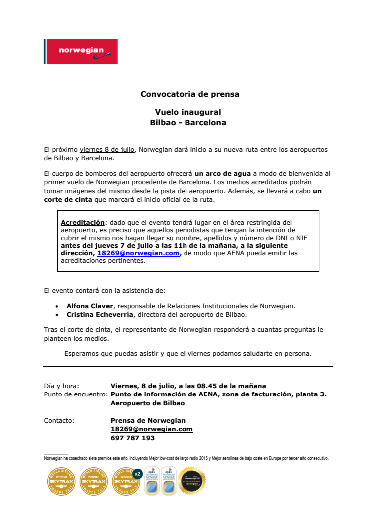 Descarga convocatoria: aeropuerto de Bilbao (viernes, 8 de julio, 08.45 de la mañana).