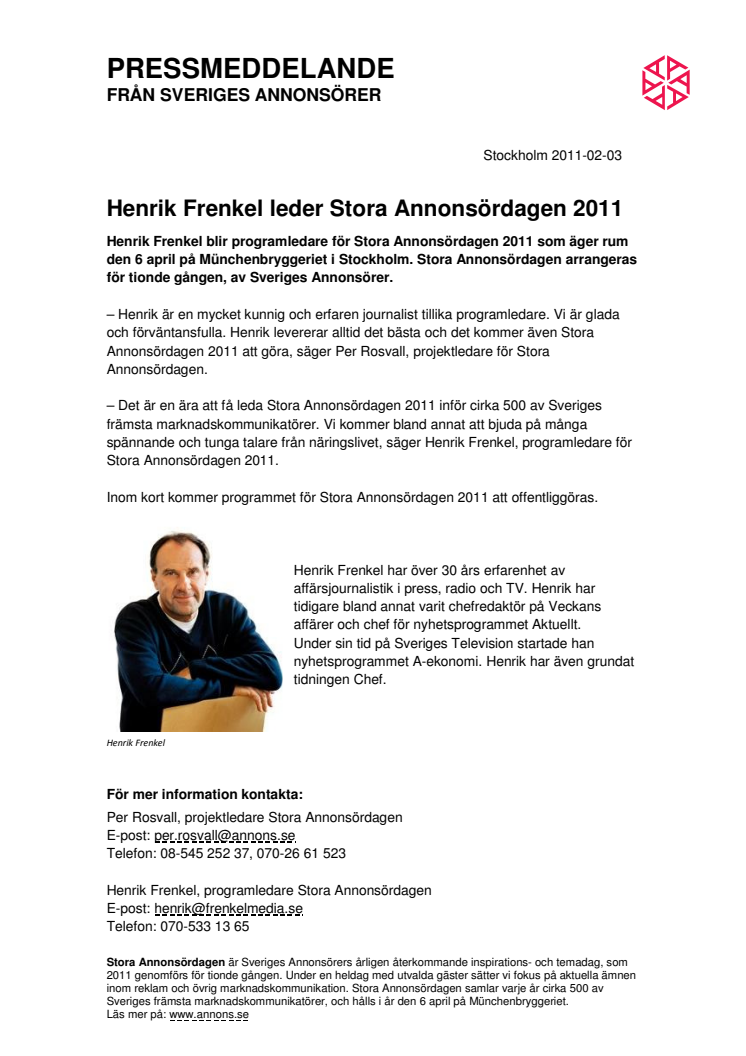 Henrik Frenkel leder Stora Annonsördagen 2011