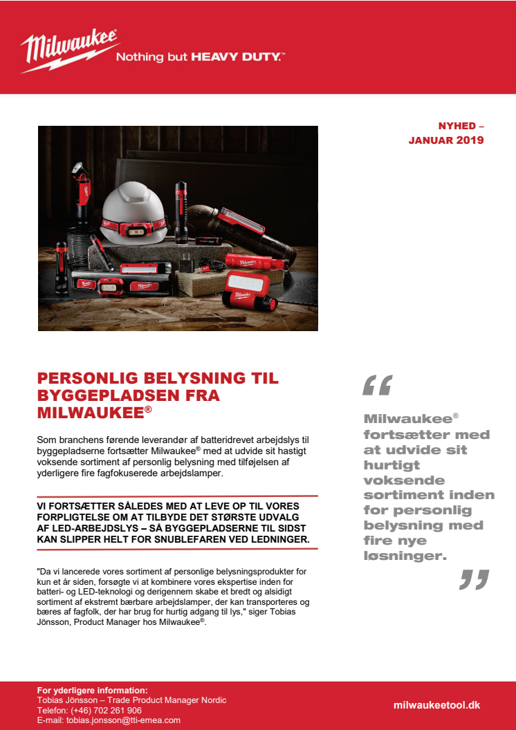 PERSONLIG BELYSNING TIL BYGGEPLADSEN FRA MILWAUKEE®