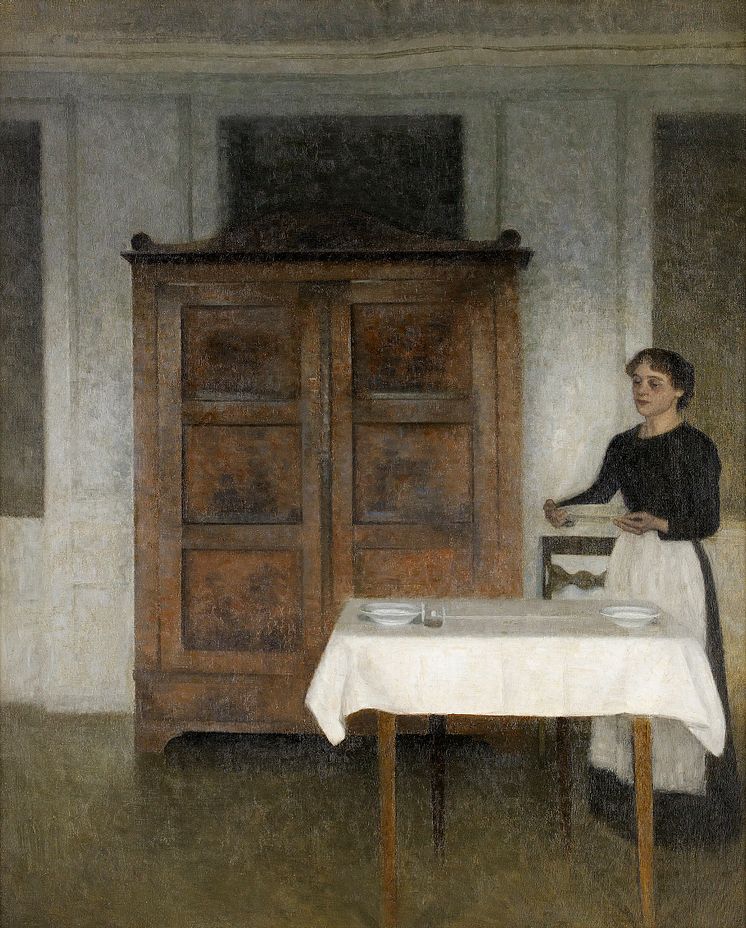 3165. Vilhelm Hammershöi, Pigen daekker bord