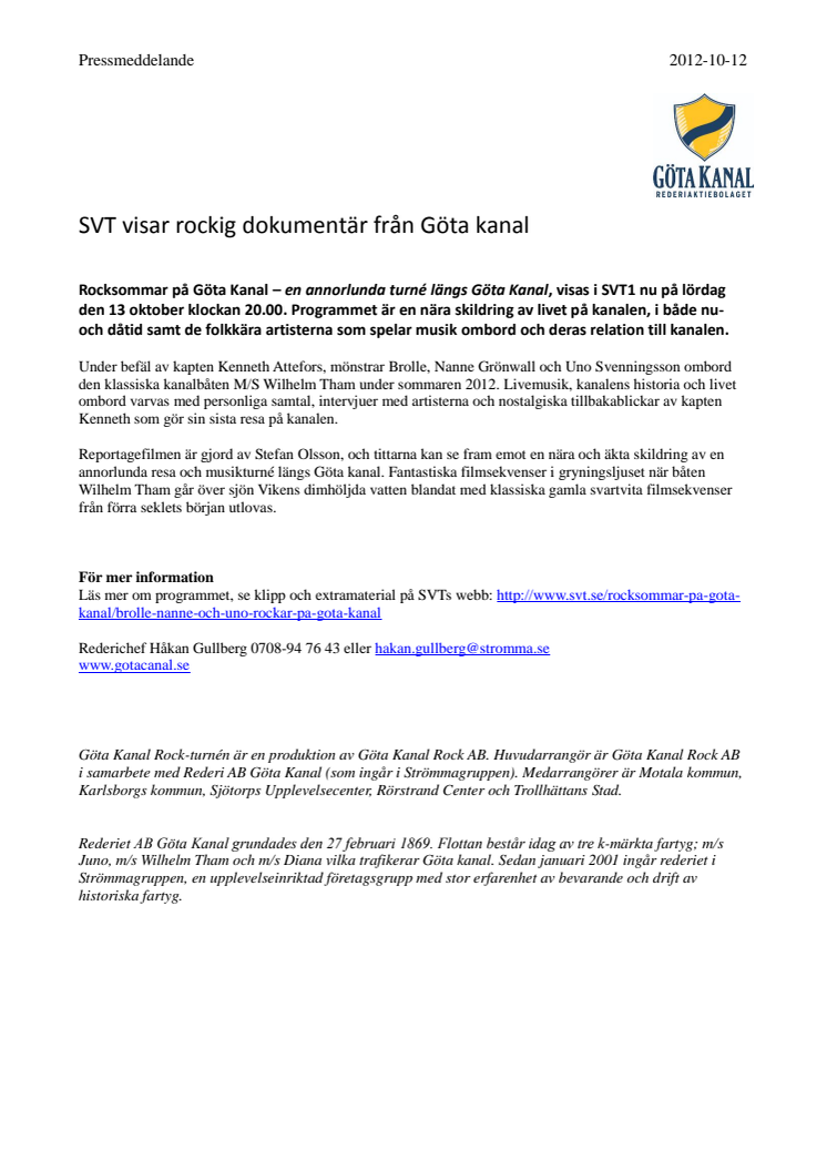 SVT visar rockig dokumentär från Göta kanal
