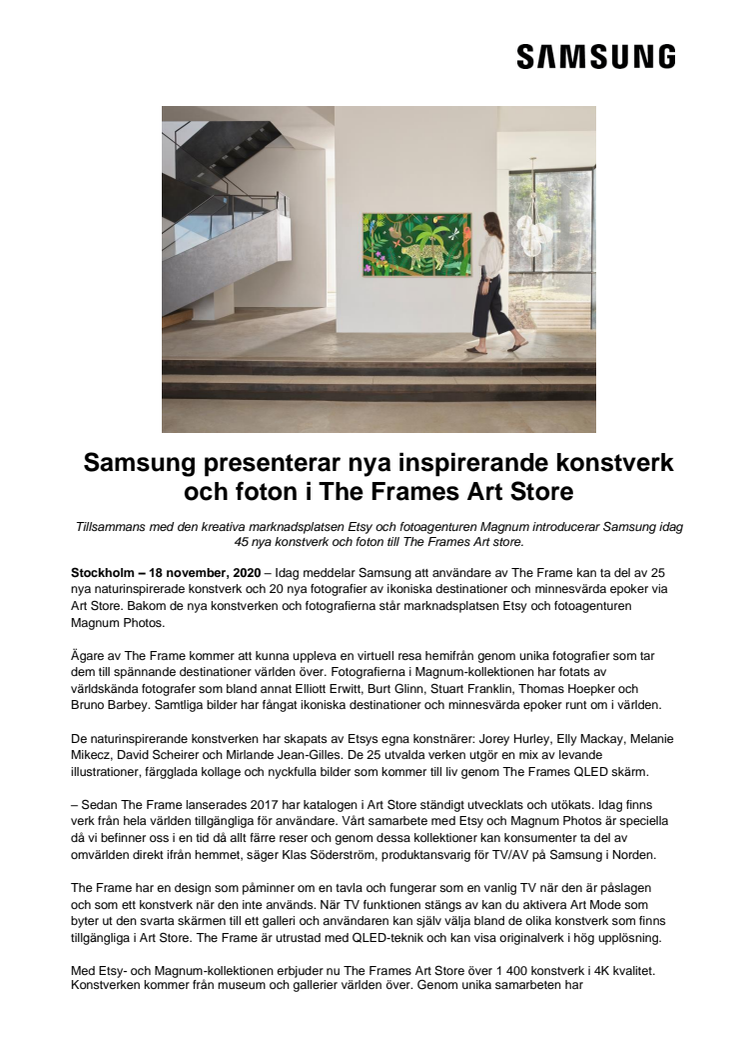 Samsung presenterar nya inspirerande konstverk och foton i The Frames Art Store 