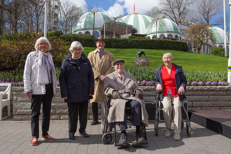 95-åringarna Ester, Kerstin, Evert, Stig och 98-åringen Maj-Britt