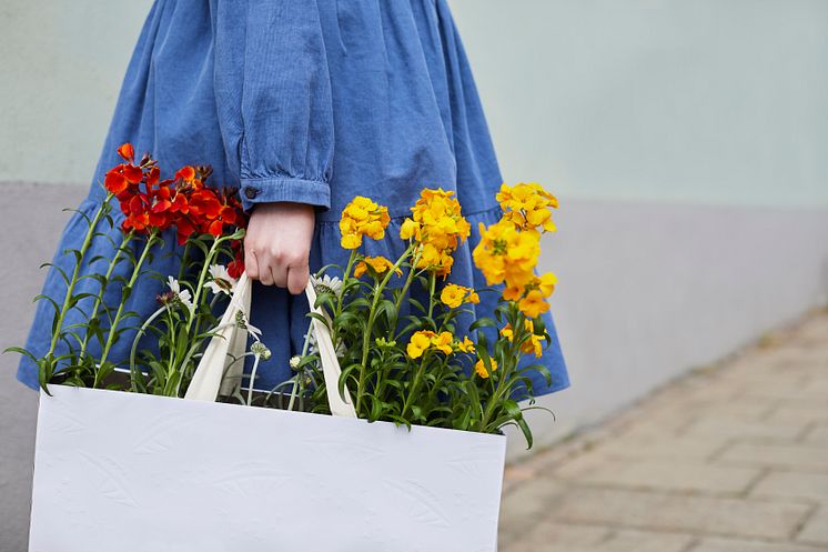 Gyllenlack och atlaskrage i shopplingbag