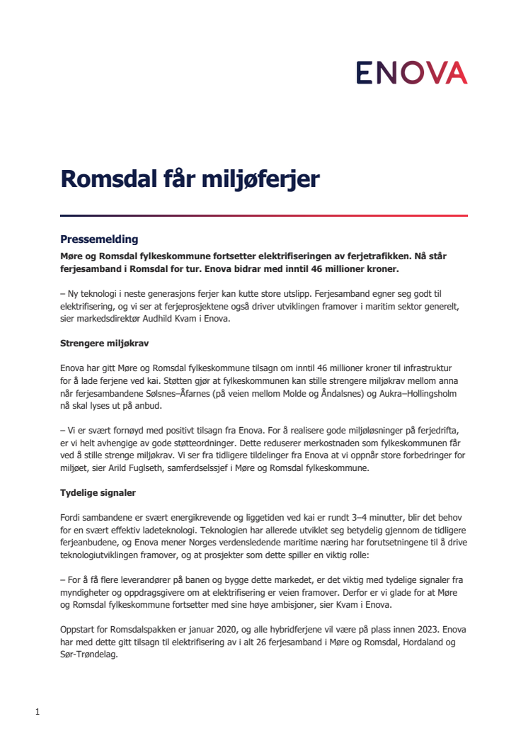 Romsdal får miljøferjer