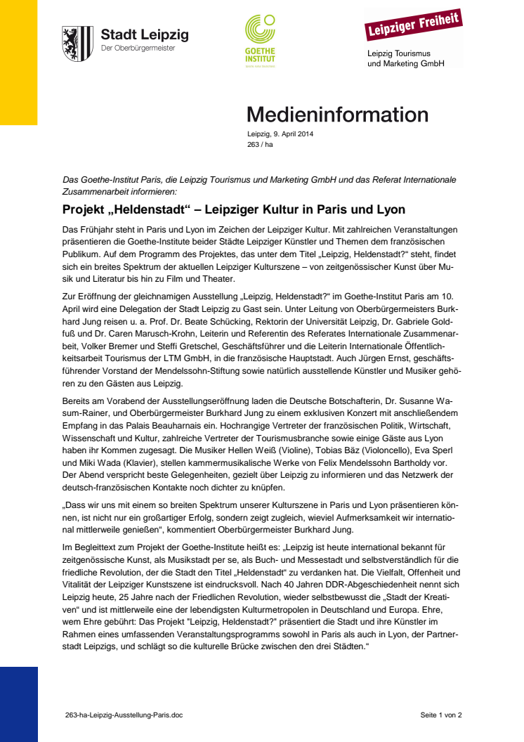 Projekt „Heldenstadt“ – Leipziger Kultur wird in Paris und Lyon präsentiert