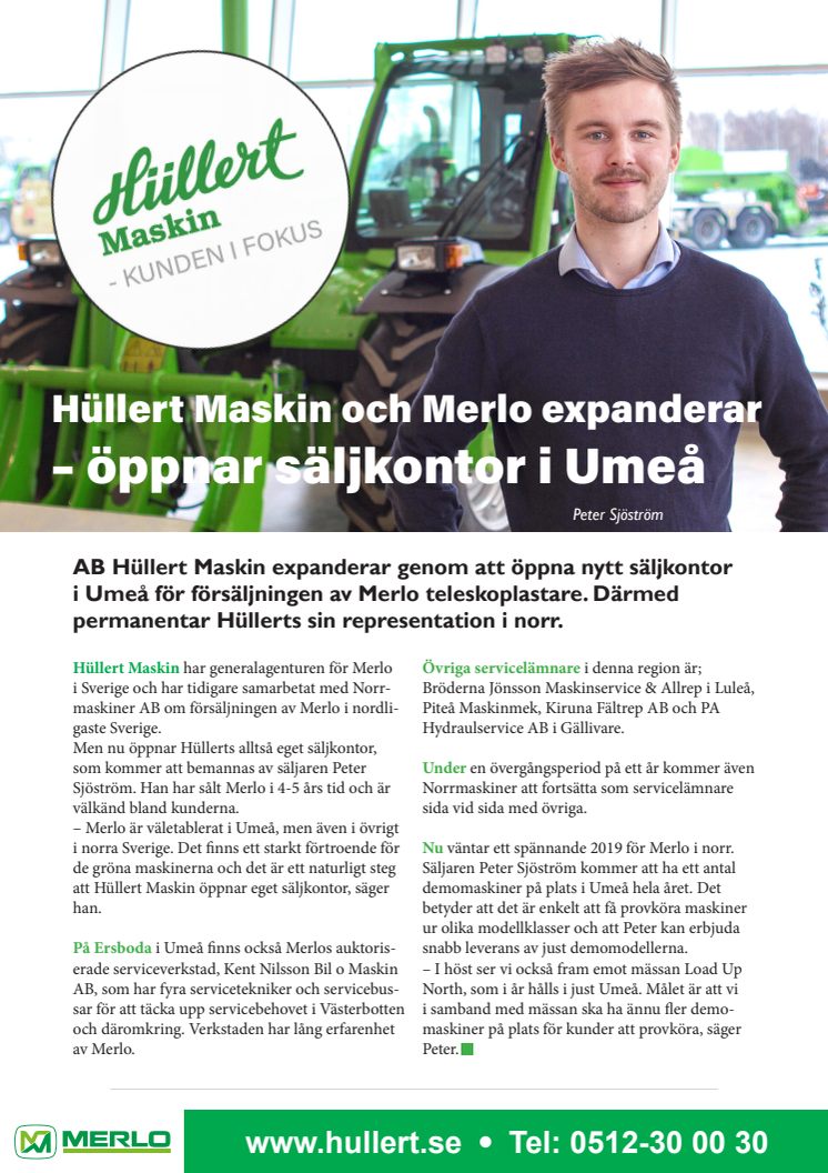 Hüllert Maskin och Merlo expanderar – öppnar säljkontor i Umeå