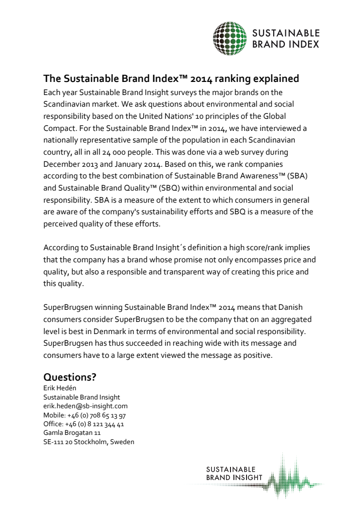 Ranking Denmark - Sustainable Brand Index™ 2014 - Explained