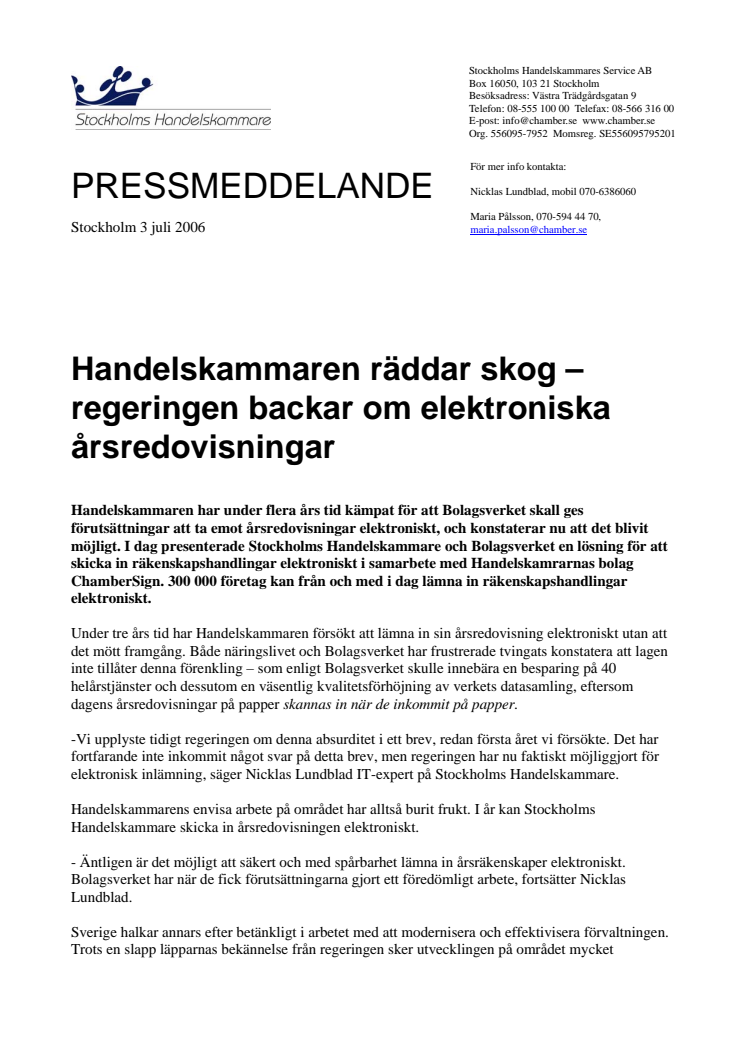 Handelskammaren räddar skog  regeringen backar om elektroniska årsredovisningar