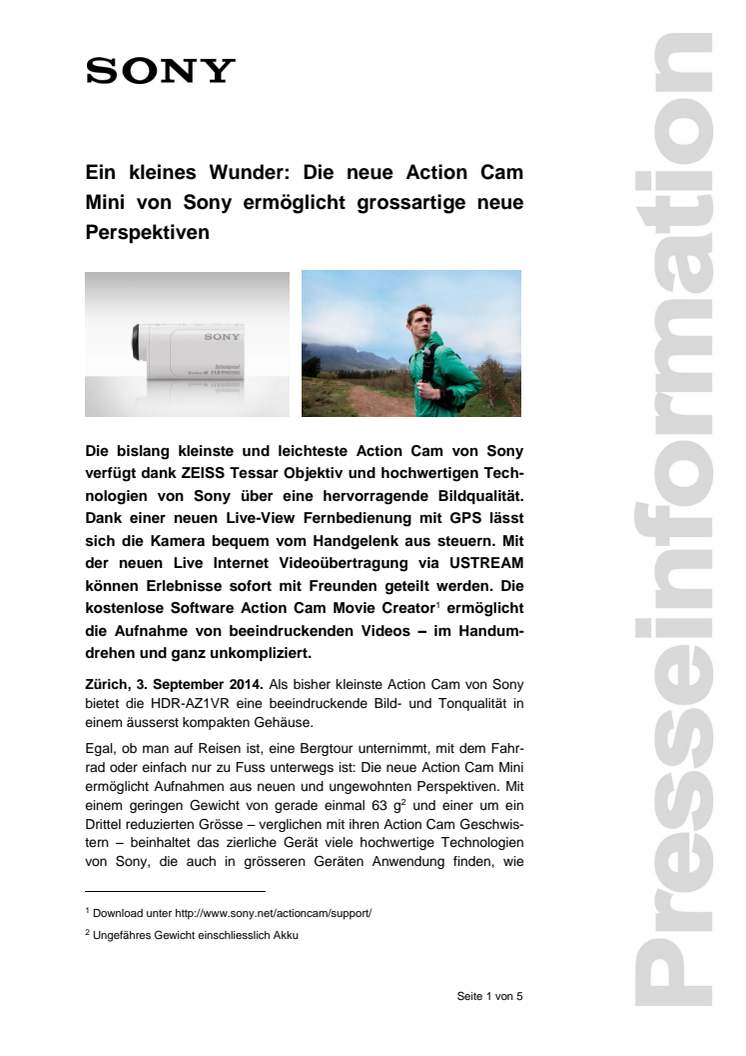 Ein kleines Wunder: Die neue Action Cam Mini von Sony ermöglicht grossartige neue Perspektiven 