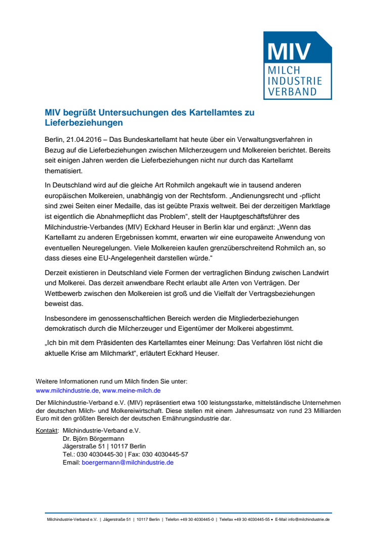 MIV begrüßt Untersuchungen des Kartellamtes zu Lieferbeziehungen