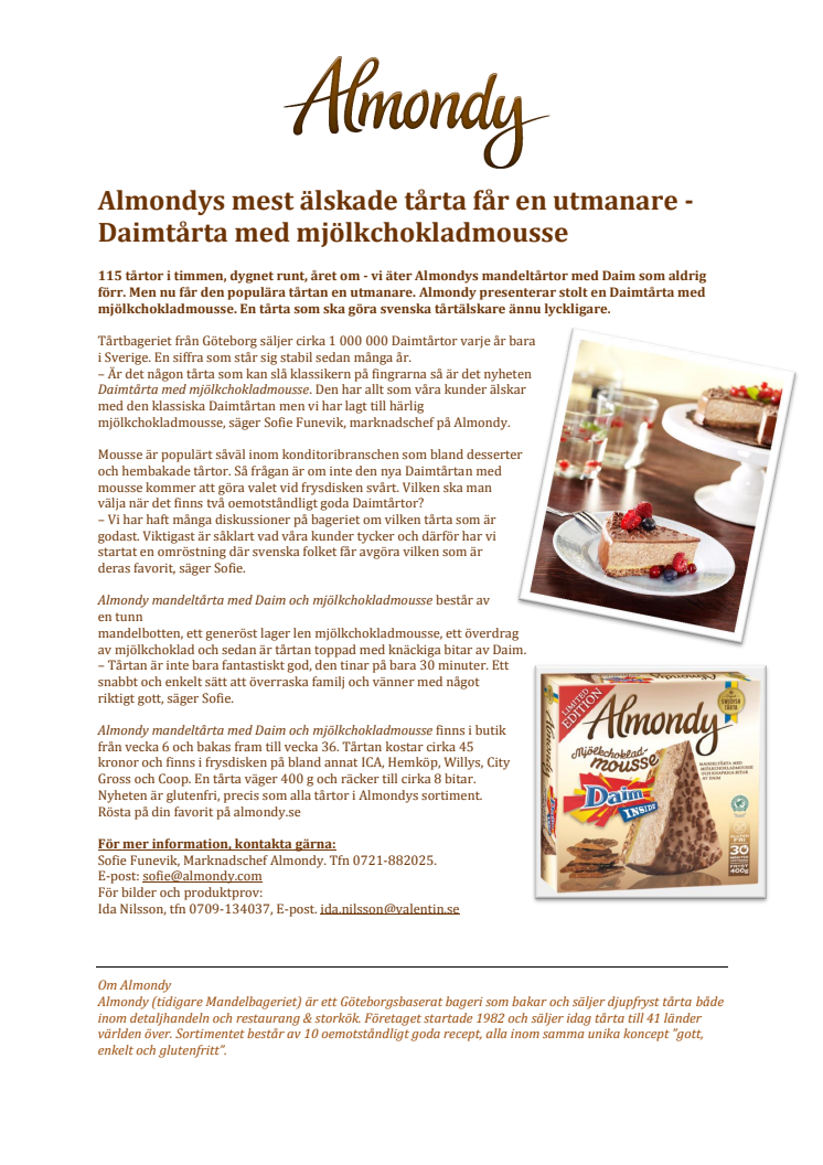 Almondys mest älskade tårta får en utmanare - Daimtårta med mjölkchokladmousse 