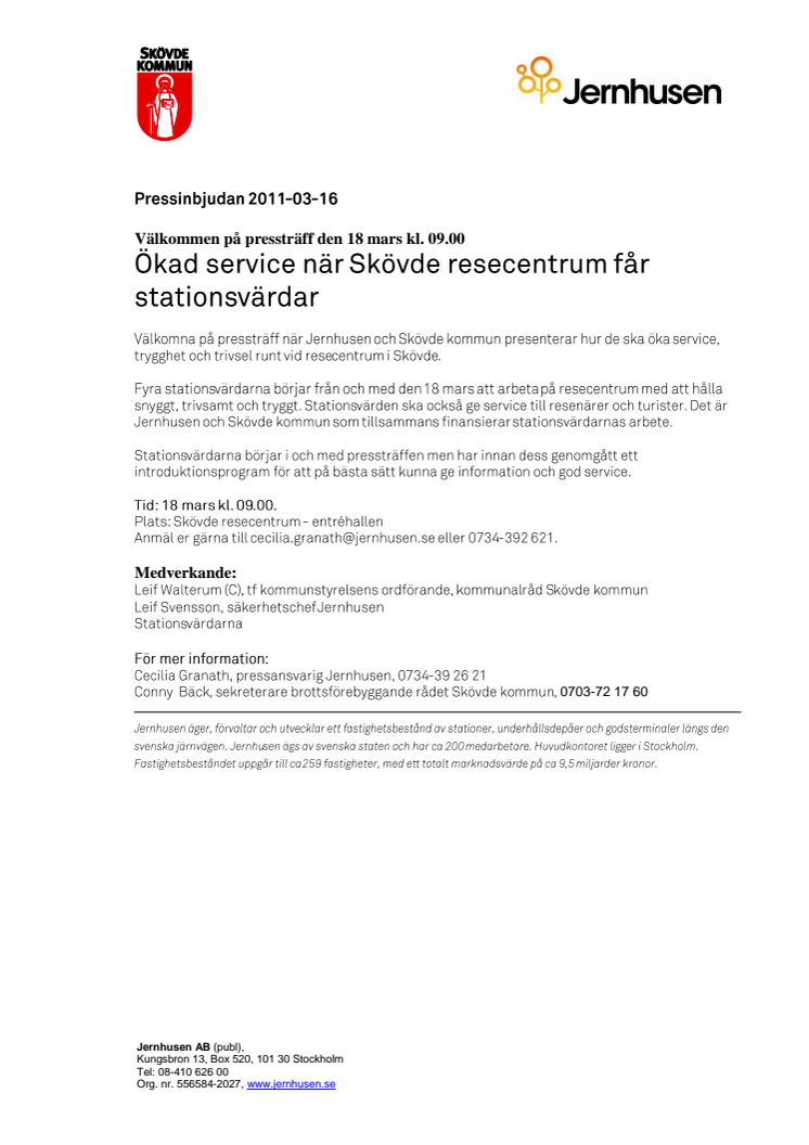 Pressinbjudan: Ökad service när Skövde resecentrum får stationsvärdar
