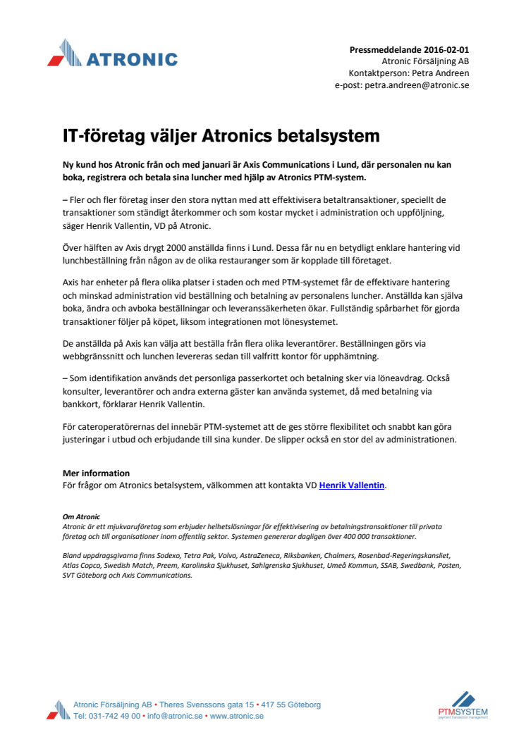 IT-företag väljer Atronics betalsystem